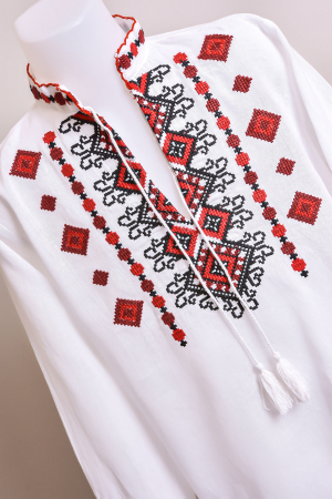 Camasa traditionala de baieti alba cu motiv geometric rosu Stefan 02 [1]