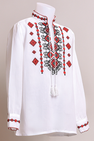 Camasa traditionala de baieti alba cu motiv geometric rosu Stefan 02 [2]