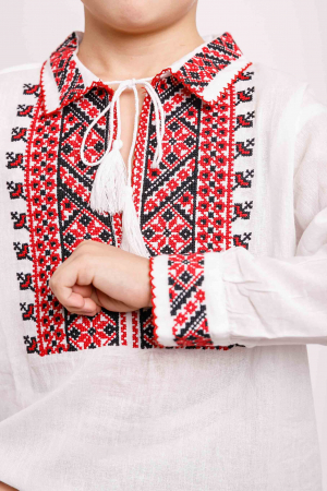 Camasa traditionala de baieti alba cu motiv geometric rosu Pavel 02 [1]