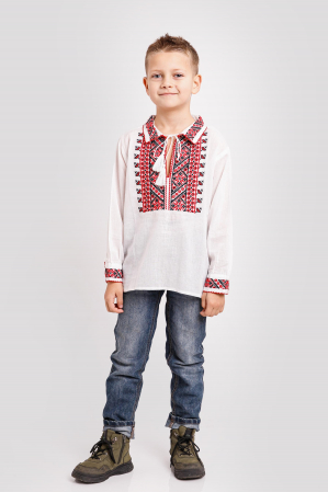 Camasa traditionala de baieti alba cu motiv geometric rosu Pavel 02 [3]