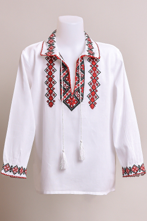 Camasa traditionala de baieti alba cu motiv geometric rosu Teodor 02 [0]