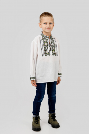 Camasa traditionala de baieti alba cu motiv geometric verde Luca 03 [3]