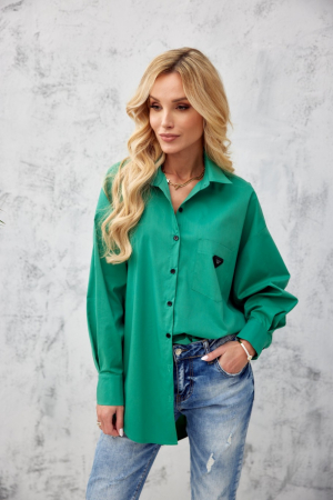 Camasa verde asimetrica cu maneci lungi si detaliu decorativ [0]