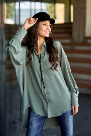 Camasa verde mint asimetrica cu maneci lungi [0]