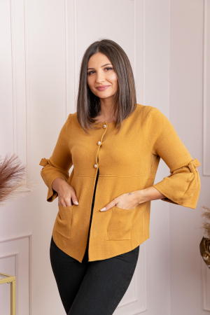 Cardigan dama galben mustar cu nasturi si buzunare Rosemary [3]
