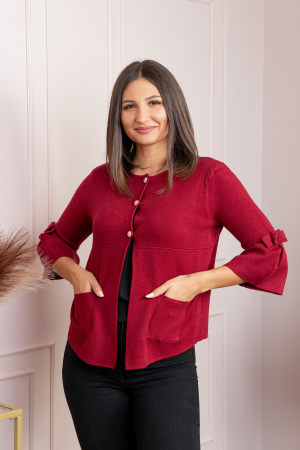 Cardigan dama grena cu nasturi si buzunare Rosemary [3]