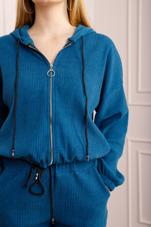 Compleu casual albastru din tricot reiat [2]