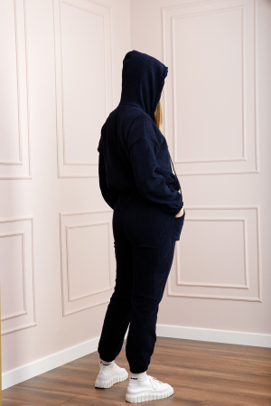 Compleu casual bleumarin din tricot reiat [3]