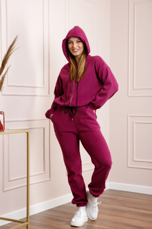 Tinute sport/casual - Compleu casual ciclam din tricot reiat