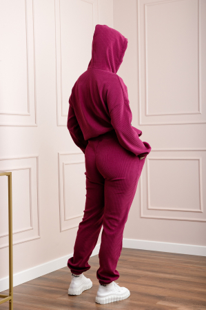 Compleu casual ciclam din tricot reiat [3]