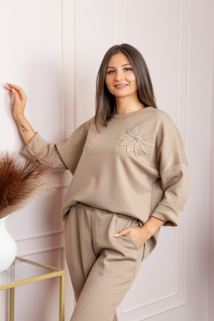Compleu casual dama bej cu bluza si pantaloni Phoenix [2]