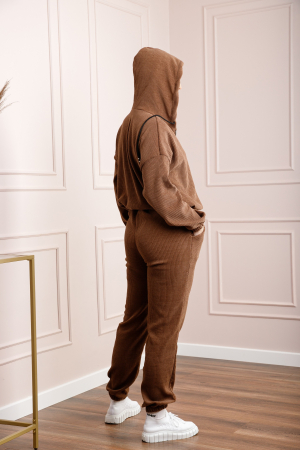 Compleu casual maro din tricot reiat [3]