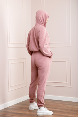 Compleu casual roz pudrat din tricot reiat [3]
