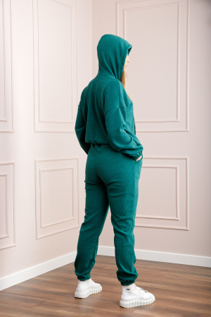 Compleu casual verde din tricot reiat [3]