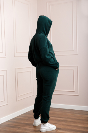 Compleu casual turcoaz inchis din tricot reiat [3]