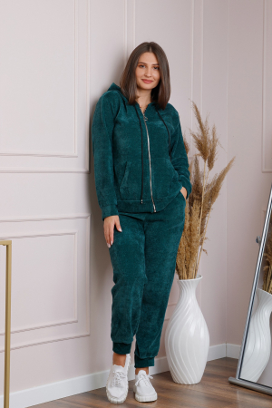 Compleu casual verde cu fermoar si gluga [3]