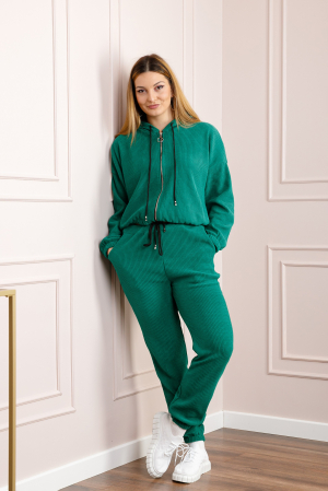 Compleu casual verde smarald din tricot reiat [4]
