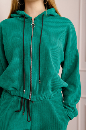 Compleu casual verde smarald din tricot reiat [2]