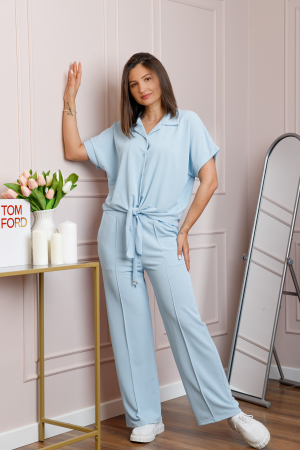 Compleu dama bleu cu pantaloni largi si bluza cu nod Abigail [2]