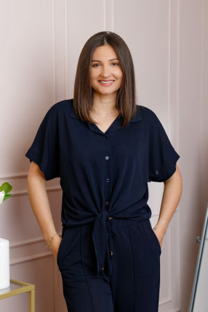 Compleu dama bleumarin cu pantaloni largi si bluza cu nod Abigail [1]