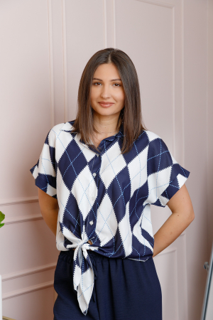 Compleu dama bleumarin cu pantaloni largi si bluza cu nod Candice [1]