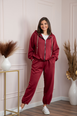 Tinute sport/casual - Compleu dama casual-sport bordo cu gluga Deanna