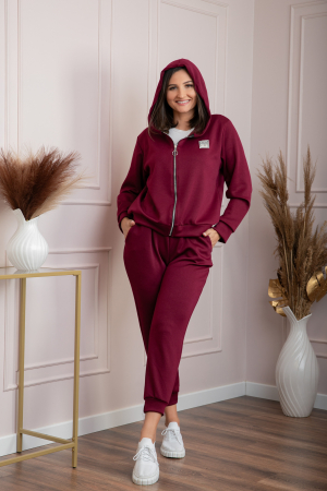 Compleu dama casual-sport bordo cu gluga Josie [3]