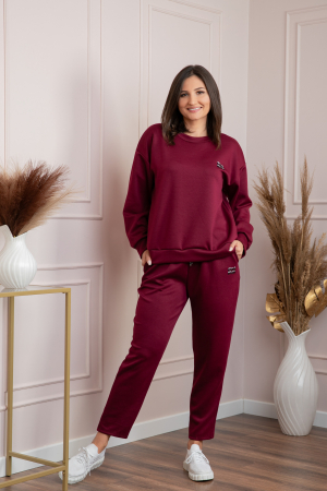 Tinute sport/casual - Compleu dama casual-sport grena cu pantaloni Leanne