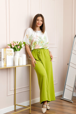 Compleu dama Deborah cu bluza vaporoasa si pantaloni largi - Verde lime [0]