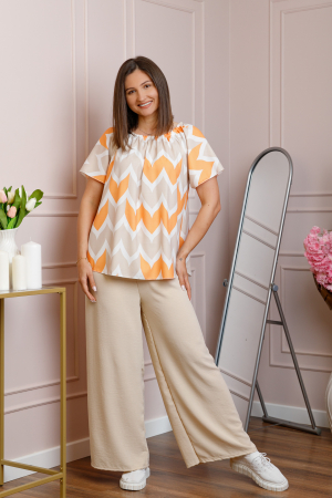 Compleu dama Eleanor cu bluza vaporoasa si pantaloni largi - Crem [3]