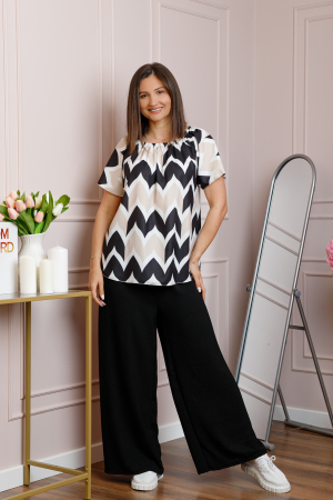 Compleu dama Eleanor cu bluza vaporoasa si pantaloni largi - Negru [3]