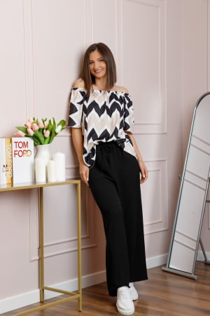 Compleuri - Compleu dama Eleanor cu bluza vaporoasa si pantaloni largi - Negru