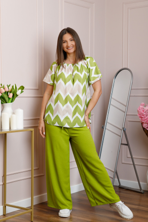 Compleu dama Eleanor cu bluza vaporoasa si pantaloni largi - Verde lime [3]