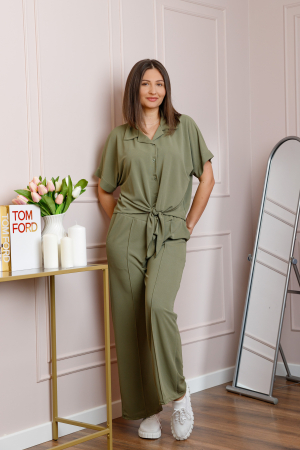 Compleu dama kaki cu pantaloni largi si bluza cu nod Abigail [3]