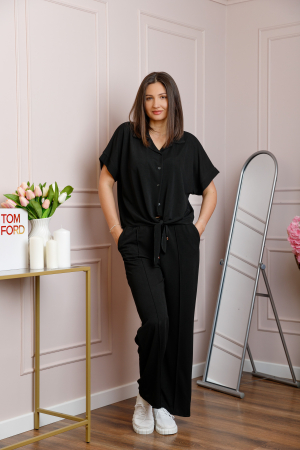 Compleu dama negru cu pantaloni largi si bluza cu nod Abigail [3]