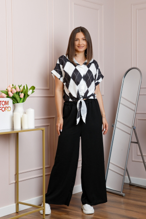 Compleu dama negru cu pantaloni largi si bluza cu nod Candice [2]