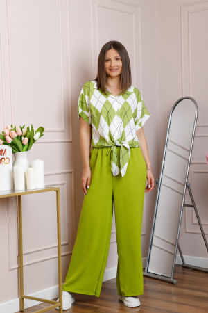 Compleu dama verde lime cu pantaloni largi si bluza cu nod Candice [2]