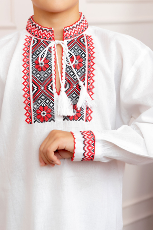 Compleu traditional alb pentru baieti cu motiv floral rosu Robert 02 [1]