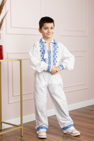 Compleu traditional alb pentru baieti cu motiv geometric albastru Alexandru [4]