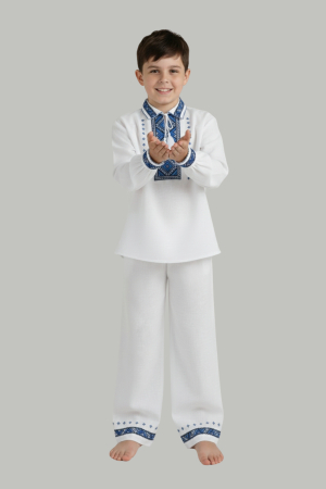 Compleu traditional alb pentru baieti cu motiv geometric albastru Stefan [3]