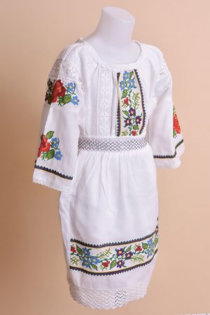 Compleu traditional alb pentru fetite cu motiv floral multicolor Bianca [2]