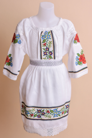 Compleu traditional alb pentru fetite cu motiv floral multicolor Bianca [0]