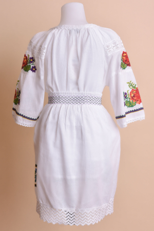 Compleu traditional alb pentru fetite cu motiv floral multicolor Bianca [4]