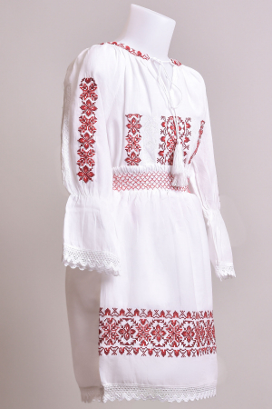 Compleu traditional alb pentru fetite cu motiv floral rosu Carina [2]