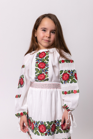 Compleu traditional alb pentru fetite cu motiv floral rosu Emma [2]