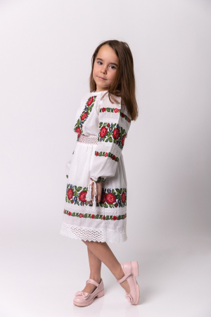 Compleu traditional alb pentru fetite cu motiv floral rosu Emma [3]