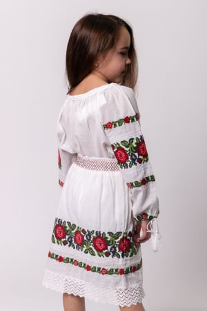 Compleu traditional alb pentru fetite cu motiv floral rosu Emma [4]
