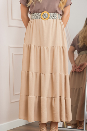 Fusta bej boho chic cu volane si curea in talie [1]