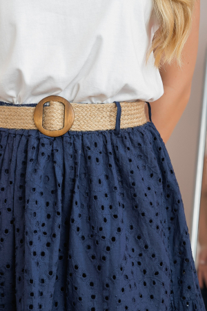 Fusta bleumarin boho chic cu perforatii si curea in talie [2]