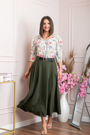 Fusta clos lunga Marissa cu buzunare functionale - Kaki [3]